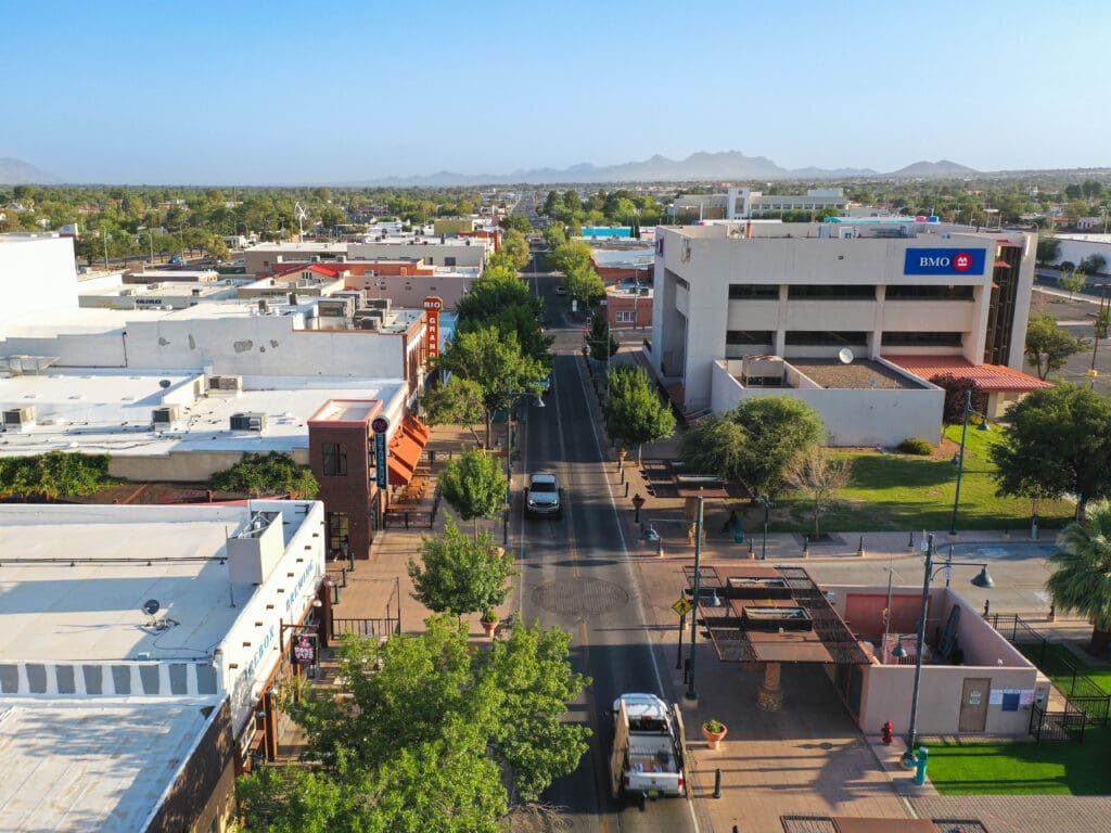 Aerial view of downtown Las Cruces.