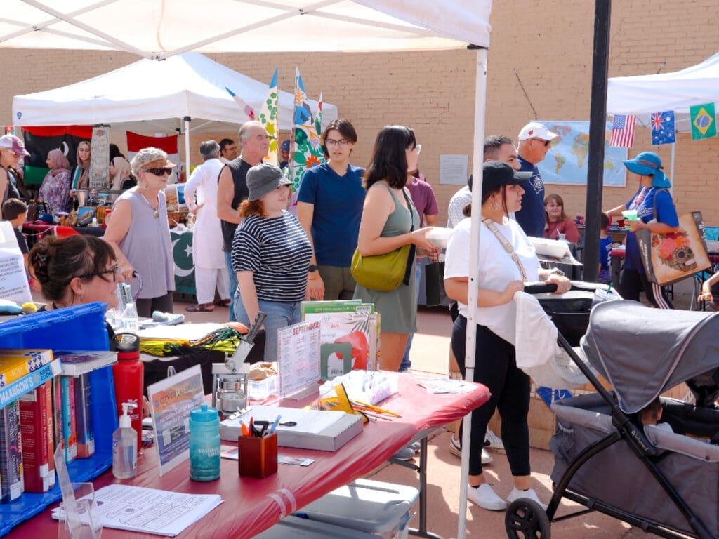 City booths set up at the Farmer's Market.