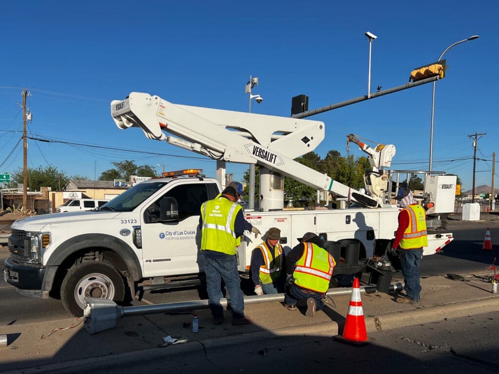 Crew working on Street light