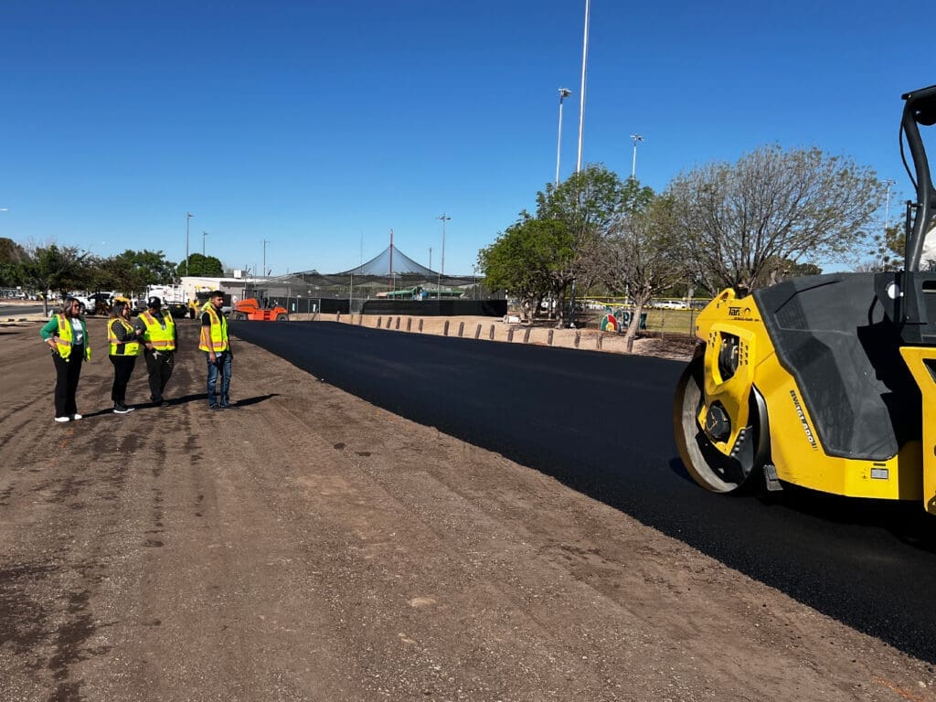 Road Constrution and Paving equipment on street with crew