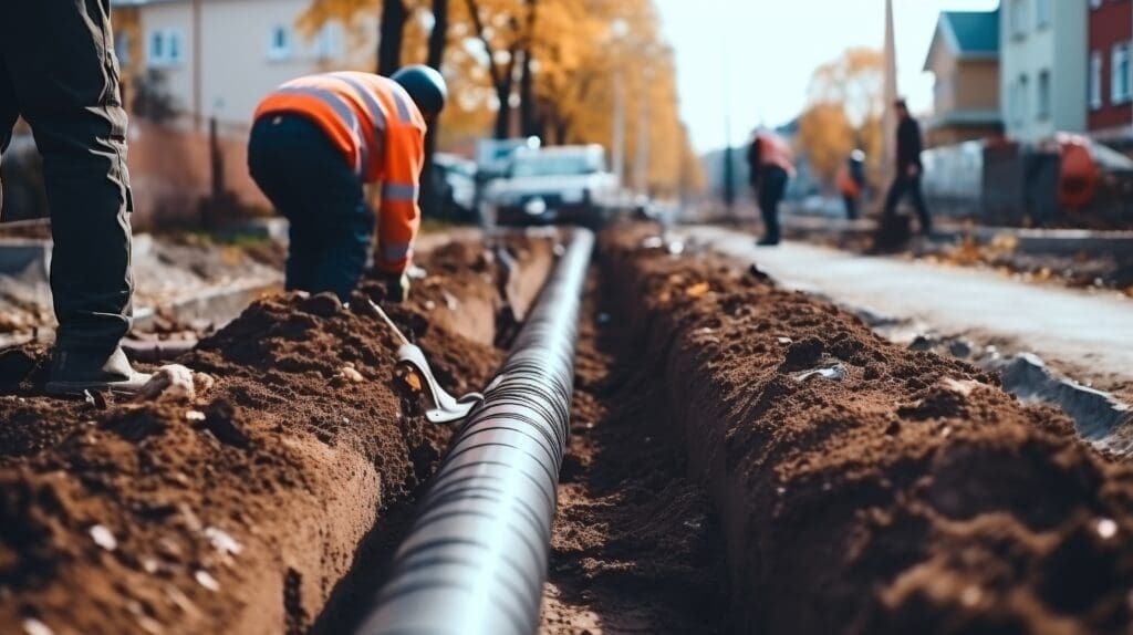 Crew Installing a water pipe