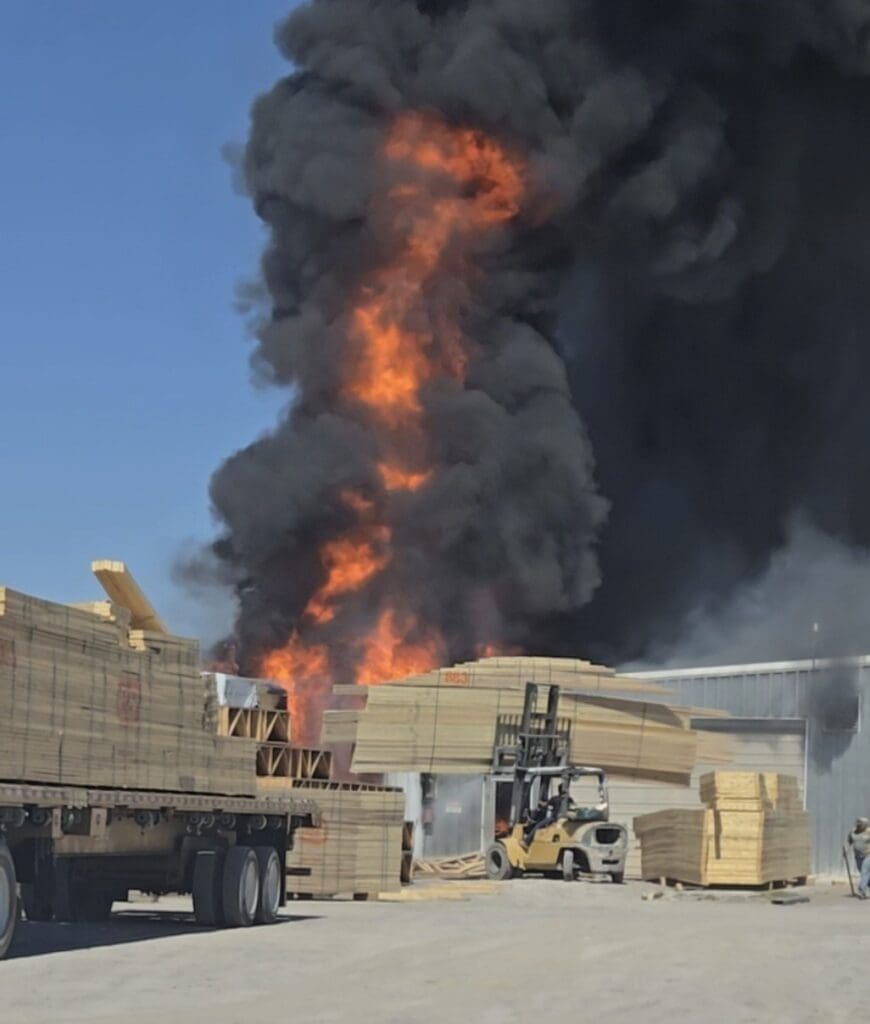 Fire at a lumber yard