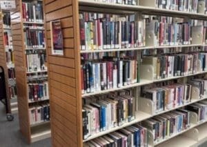 Bookshelves with books