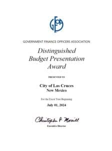 Distinguished Budget Presentation Award Certificate