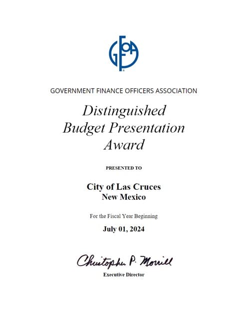 Distinguished Budget Presentation Award Certificate