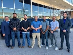 A photo of five police officers