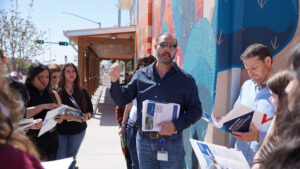 A City Director leads a discussion in Downtown Las Cruces.