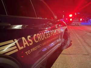 LCPD vehicle parked on the road at night.