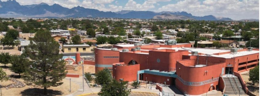 Aerial view of Branigan Library.