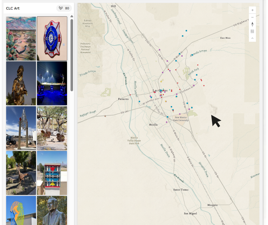 Cursor hovering over map with dots to illustrate zoom feature.