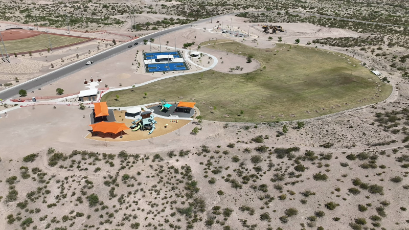 An aerial view of the East Mesa Public Recreation Complex.