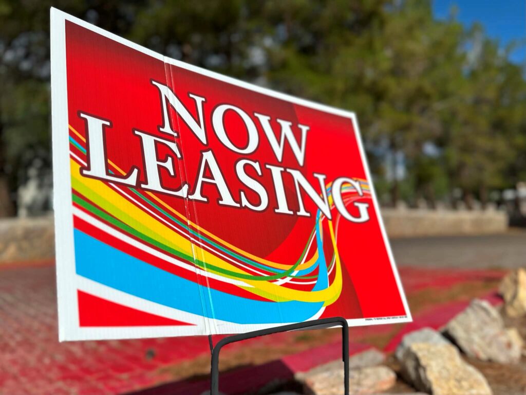 A Now Leasing sign.
