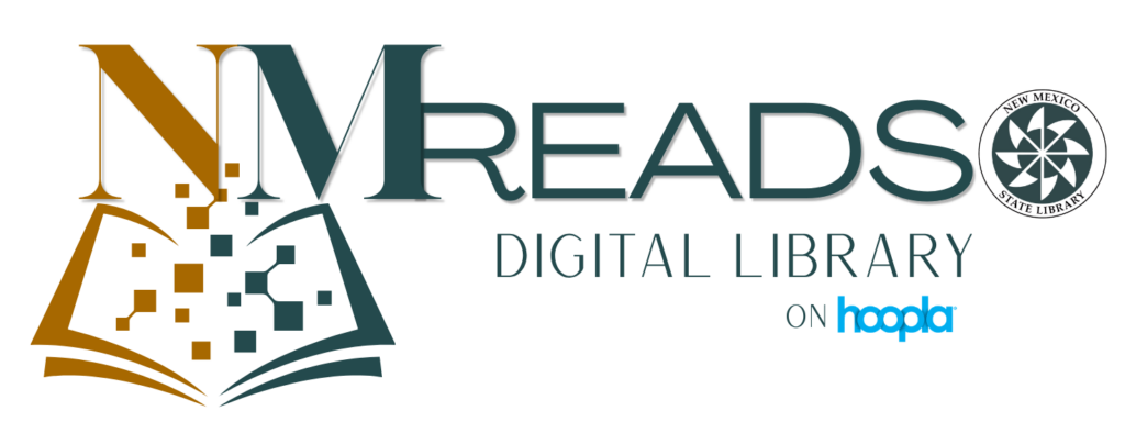Logo that says "NM READS Digital Library on Hoopla"