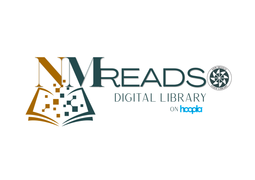 Logo that says "NM READS Digital Library on Hoopla"